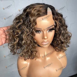 Seitenscheitel, 1 x 4, mittlerer V-Part, 100 % Remy-Echthaar, Perücken für schwarze Frauen, kurzer Bob, Highlights, braun, klebefrei