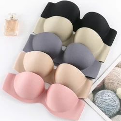 FINETOO Framstängning Sexig Push Up BH Kvinnor Osynlig BH Underkläder Underkläder För Kvinnlig Bysthållare Axelbandslös Sömlös Bralette