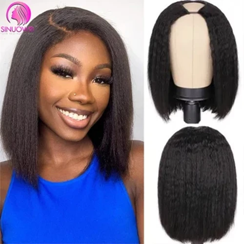Parrucche Bob per capelli umani diritte crespi parte U V per donne senza colla parrucca 180% densità V parte parrucca Yaki diritta corta Bob per capelli umani
