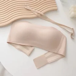 Bra wanita strapless jeroan tipis non-slip non marking invisible koleksi payudara tambahan jelly bra