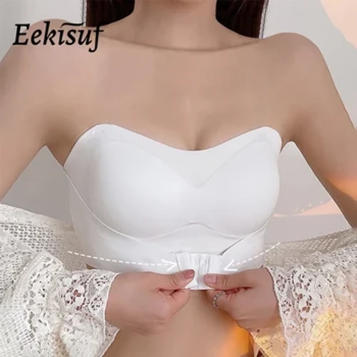 Eekisuf Strapless BH Fir Fra Invisible Tube Tops Seamless Atmbar Wireless Brasserie Push Up BH Lingerie Fir Hochzäit