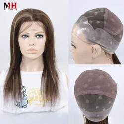 Người Do Thái Tóc Giả Toàn Ren Tóc Giả Với PU Xung Quanh Thẳng Màu Remy Trung Quốc Tóc Y Tế Bộ Tóc Giả Glueless Tay Bị Buộc 200% mật Độ