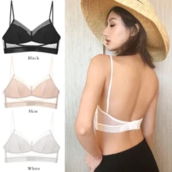 Låg rygg Bralette Dam U Rygglös Osynlig Spets BH Polka Dot Mesh Ultra Tunna Underkläder Dam Underkläder Linne BH Dam BH