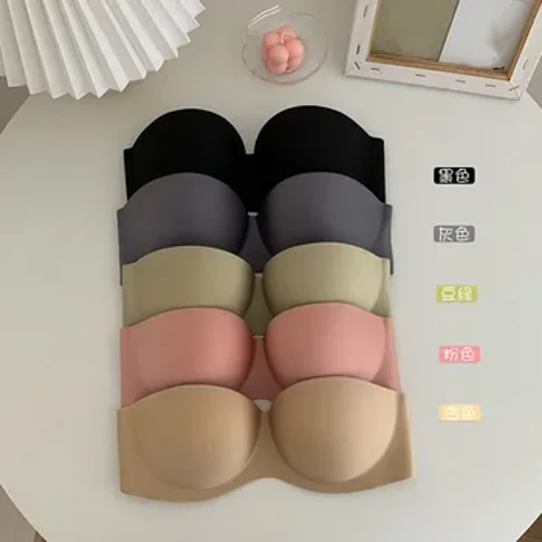 Kvinnor Sexig axelbandslös BH Trådlös Kvinna Tube Top Solid Push Up Tunna BH Underkläder Cabriolet Remmar Dam Underkläder BH 2022