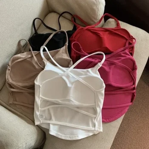 Red Halter Vest Babae na may Summer Short Bra na may Breast Pad Sexy Beauty Back Base Blouse Multi-color