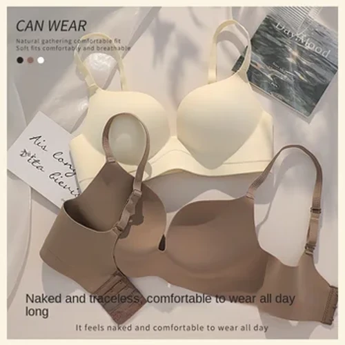 Kadınlar Toplanan Dikişsiz Lingerie Katı Küçük Meme Kablosuz Push Up Sütyen Tek Parça Kalınlaşmış Rahat Anti Sarkma Sütyen