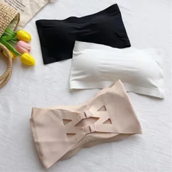 Sutiã sem alças sem costura feminino, sutiã sem alças com almofadas removíveis, roupa íntima básica preta e branca para mulheres