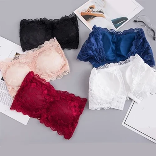 Lingerie da donna Intimo a tubo senza cuciture in pizzo con fascia per il petto Intimo a una linea con imbottitura sul petto push up imbottito senza reggiseno con spalline in acciaio