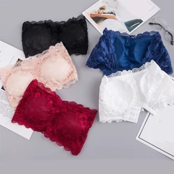 Lingerie da donna Intimo a tubo senza cuciture in pizzo con fascia per il petto Intimo a una linea con imbottitura sul petto push up imbottito senza reggiseno con spalline in acciaio