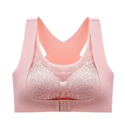 Inel Culoare uni Cruce Frumusețe Spate Crop Top pentru femei Fluture Sutien Push Up fără sudură Sutien adunat Închidere față Sutien Tank Top