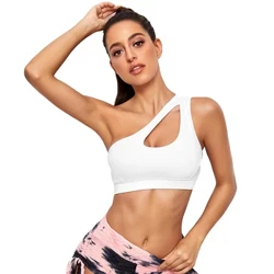 Sexig One Shoulder Yoga BH Dam Sport Top Crop Atletisk väst Push Up Underkläder BH Sports BH Sportkläder Wire Free Gym Shirts
