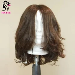 Gwallt Dynol Virgin Ewropeaidd Wigs Iddewig Haen SHEITEL DIWEDD WIGS KOSHER CROEN TAW NATURIOL ar gyfer Merched Iddewig Brown Naturiol