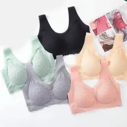 Merched Chwaraeon Bra Padiau Datodadwy Di-dor Bra Lace Addurniad Bron Elastig Meddal Anadlu Cymorth Dim Wire Lady Dillad Isaf Daily Bra