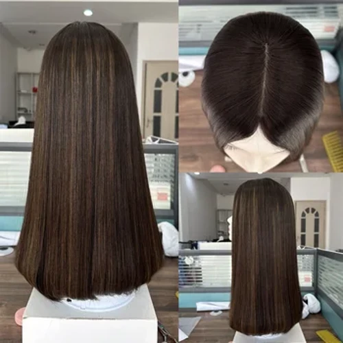 Thẳng Màu Nâu Nổi Bật Lụa Màu Top Người Do Thái Tóc Giả Trinh Nữ Tóc Silk Top Tóc Giả Dành Cho Nữ Nổi Bật Tóc Giả