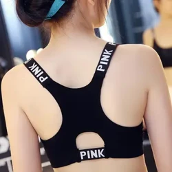 Hoạt Động Áo Ngực Thể Dục Top In Chữ Đen Trắng Màu Push Up Bra Tập Gym Thể Hình Đeo Chéo Lưng Top Nữ Áo Ngực