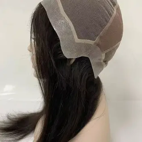 Lace i loko o ke kikowaena me Knotted Pu a puni kanaka lauoho wigs no ka wahine breathable Iudaio wahine wigs 100% kanaka lauoho wahine wig