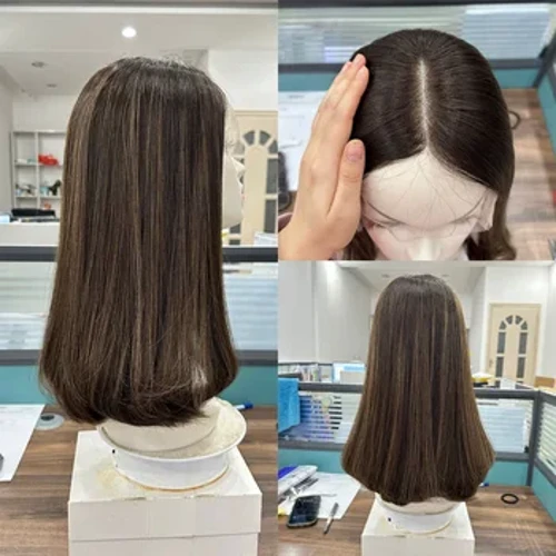Straight Virgin Hair Lace Top Human Hair Wig I-highlight ang Kulay Lace Kosher Wig Gitnang Bahagi Lace Top Jewish Wig Para sa Babae