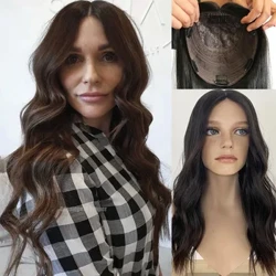 Topper Iddewig Meddal tonnog Ewropeaidd Virgin Human Human Silk Top Kosher Sheitels Darn Gwallt Brown Naturiol ar gyfer Merched Gwyn 8x8 modfedd
