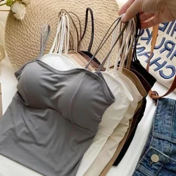 Ice Silk Tops Camisole för kvinnor Koreanskt mode Solid Crop Top Korsett Sexig linne sommar Vadderad smal sportväst Designer Y2k