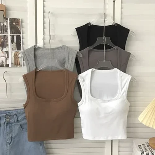 Phụ Nữ Mới Gợi Cảm Thấp Cổ Áo Cổ Vuông Yếm Xe Tăng Cao Cấp Chắc Chắn Bể Nữ Mùa Hè Với Miếng Lót Slim BottomingTops