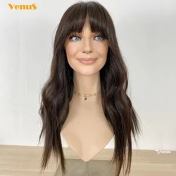 Perruque juive en dentelle suisse nouée à la main, cheveux humains européens vierges, casher, avec frange, Sheitel noir, 24 pouces