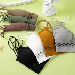 Mukavat Yksinkertaiset Selkänojattomat Push Up -rintaliivit Rento yksivärinen Lady Camisoles Näkymättömät Crop Topit Naisten neulotut rintaliivit