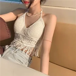 Summer Beach Lyhyt Tank Top Sexy Tupsu Brodeerattu Neulotut Bra Hollow Out Camisole