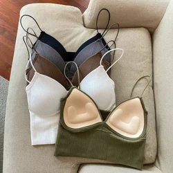 Senhoras camisola magro ajuste sexy estiramento push up sutiã com almofadas no peito recortado umbigo curto tubo topo com decote em v topos sexy babes suspensórios