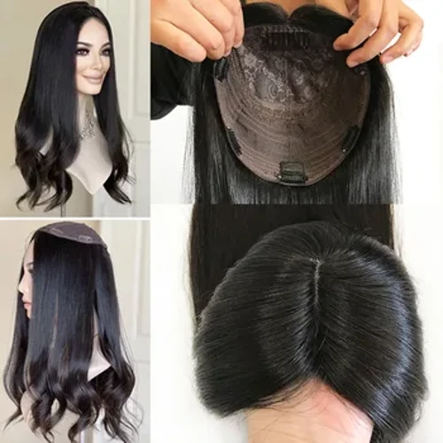 Perucas judaicas com base de seda longa e ondulada, 22 polegadas, cabelo virgem, ondulado natural, top de seda, cabelo duplo desenhado para mulheres