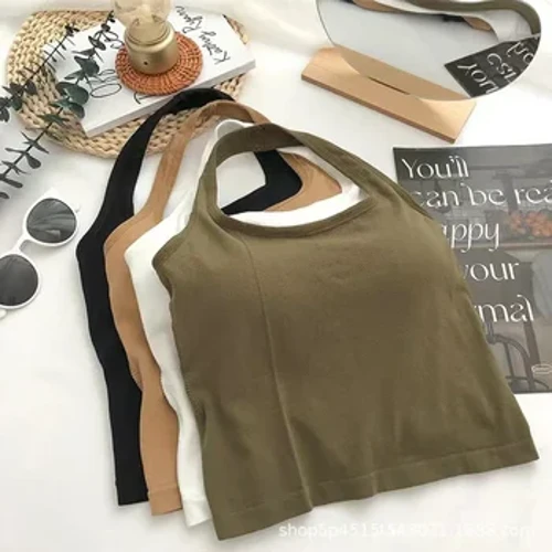 Chắc Chắn Treo Cổ Áo Hở ​​Lưng Suspender Miếng Đệm Ngực Ống Top Không Dây Đáy Áo Ngực Không Tay Ngắn Bể Áo Top