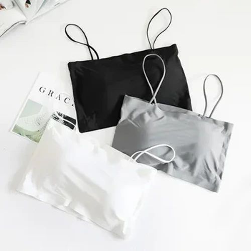Tiwb Sling Haf Camisole Merched Top Tanc Sidan Iâ Di-dor Top Sexy Push Up Bra Gyda Padiau Brest Cnwd Top Intimates Bralette