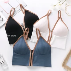 Sexy sutiã sem costura para mulher roupa interior acolchoada u sem costas bralette sleep top camis algodão sem fio fitness sutiã com zíper lingerie