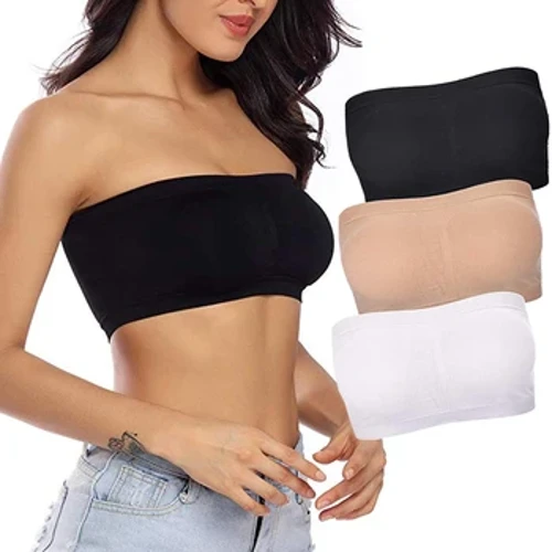 Hai Lớp Plus Kích Thước Áo Ngực Trơn Bandeau Ống Có Thể Tháo Rời Đệm Top Co Giãn Liền Mạch Bandeau Áo Ngực Bo Rã Crop Spaghetti Dây Đeo