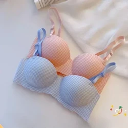 Pháp Áo Lót Ngực Cho Nữ Đơn Giản Liền Mạch Băng Lụa Áo Ngực Một Mảnh Dày Push Cup Bé Gái Tập Hợp Không Vòng Thép Quần Lót Nữ