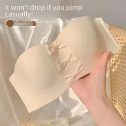 Wanita Strapless Bra Musim Panas Tipis Dada Kecil Dikumpulkan Mulus Anti-Paparan Tanpa Cincin Baja Tambahan Payudara Koleksi Bra
