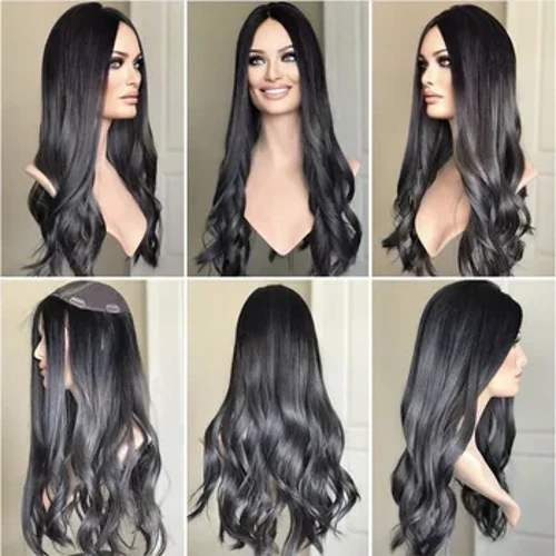 Wig Giúdach 22inch Fada Tonnach Gruaig Mhaighdean Eorpach 8x8inch Bonn Síoda ​​Wig Topper Gruaig Dhaonna Gruaige Dúbailte Tarraingthe