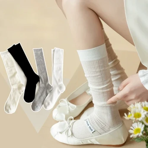 Fraen Strümpfe JK Lolita Séiss Meedercher Laang Socken Strumpf Japanesch Stil Solid Faarf Schwaarz Wäiss Gro Knie Socken Strümpfe Fraen