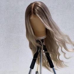 Ombre Ash Blond Soft Virgin Transparent HD Spëtze Mënsch Hoer jiddesch Perücke Natural gewellt 13x4 Spëtzefront Kosher Sheitel Perücke Fir Fraen