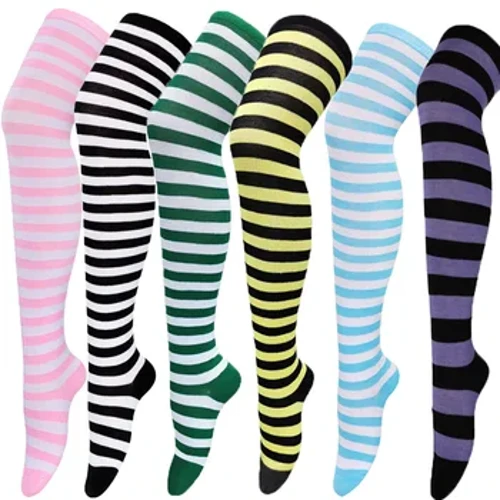Medias a rayas de colores, calcetines japoneses por encima de la rodilla, calcetines a la moda para mujer, calcetines largos sexis ajustados, medias a rayas blancas y negras