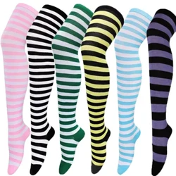 Calze a righe colorate Calze giapponesi sopra il ginocchio Moda Donna Tenere al caldo Soks Sottili lunghi sexy sottili Calze a righe bianche nere