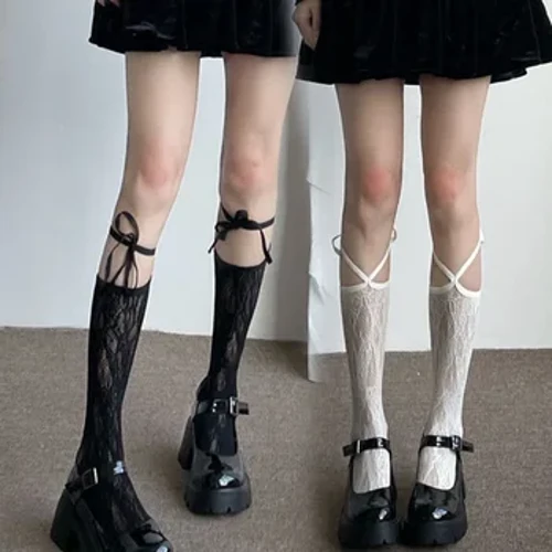 Lolita Street Split Toe Galtzerdiak Strappy Parpailak Fishnet Galtzerdiak Cool JK Girl Belauneko Galtzerdiak Japoniako Grils Jk Long Belaune handiko Galtzerdiak