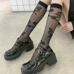 Black Rose Print Stocaí Fada Stocaí Mná Stocaí glúine Trédhearcach Ultra-tanaí Stocaí Kawaii Gleoite Mná JK Lolita Sweet Girls