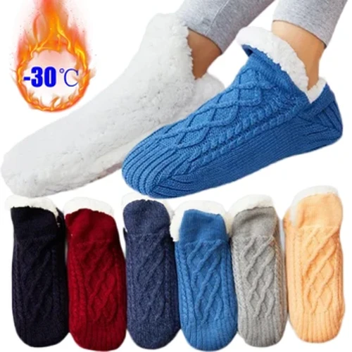 Verdickte Wanter Woven Thermal Kaschmir Socken Buedem Socken Fraen Teppech Doheem Plus Socken Velvet Schlof Socken Slippers Boot Socken