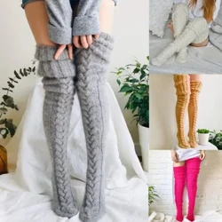 Kadın Çorapları Yün Ayak Isıtıcıları Moda Bayan Çorap Sevimli Sonbahar Kış Düz Renk Uyluk-yüksek Çorap Akrilik Elyaf