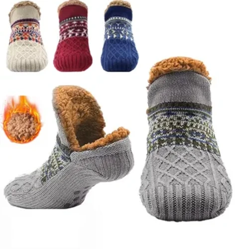 Calcetines de invierno para interiores, calcetines para el suelo de los hombres, calcetines para dormir para el hogar y el dormitorio, calcetines de punto antideslizantes para adultos, calcetines cálidos con alfombra de lana
