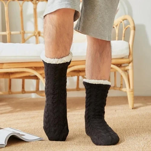 Termiska strumpor Herr Vinter varm Hem Mjuk Manlig Bomull Förtjockad Plus Sammet Sova Anti-sladd Grip Kort Golv Slipper Sock