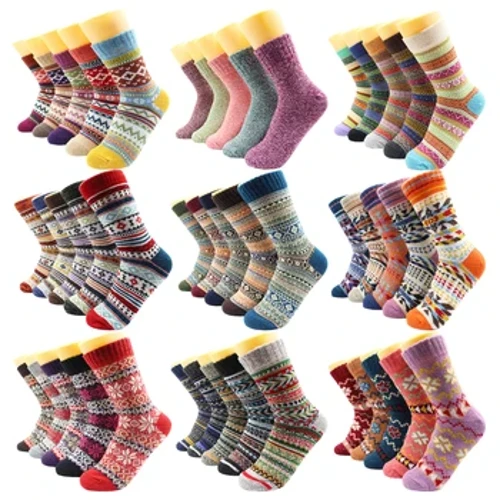 5 Đôi Tất Giữ Ấm Mùa Đông Nữ Làm Dày Len Giữ Nhiệt Cashmere Tuyết Tất Thời Trang Quốc Gia Âu Mỹ Tất Len Dành Cho Nữ