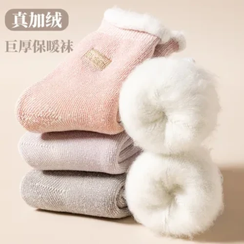 Dam vintervarma strumpor Tjocka termosockor Ull Cashmere Coral Velvet Snow Sweet Soft Mjuk bomull Stickad Rumsgolv Sovstrumpa