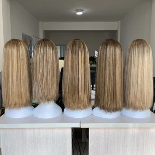 Honning Guld Beige Blond Balayage HD Blonder Front Jødisk paryk Samme længde Europæisk Remy Menneskehår Blonde Top paryk Åndbar Usynlig