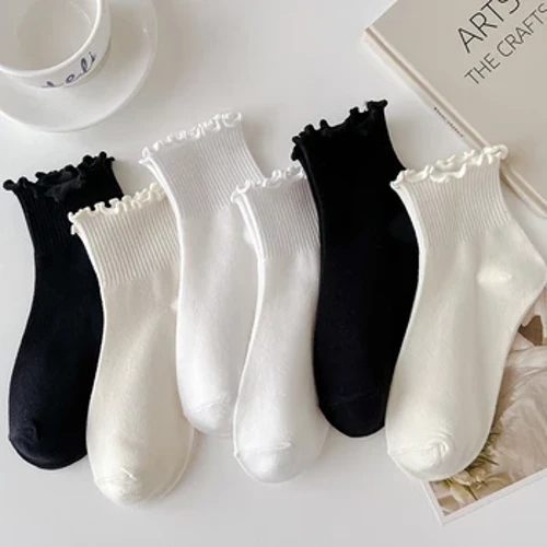 Meias curtas japonesas com borda enrolada, meias fofas para mulheres, inverno fresco, com borda de orelha de madeira, meias curtas para estudantes